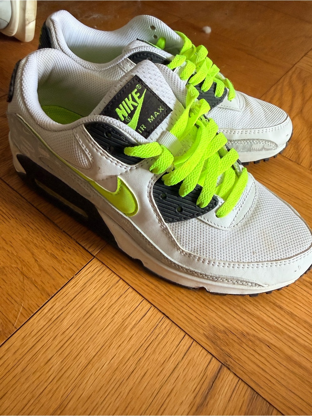 Nike White Sneakers with Neon Yellow Interior and Laces